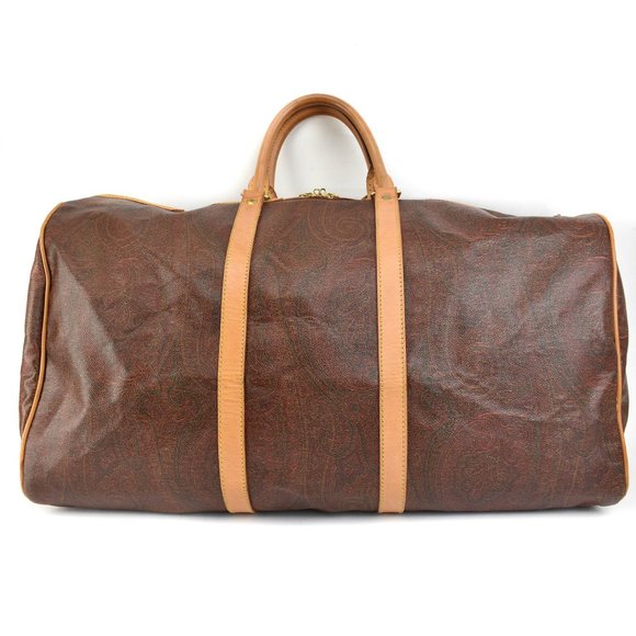 ETRO: Burgundy, Signature Paisley & Tan Leather Travel/Weekender Bag - Picture 3 of 12